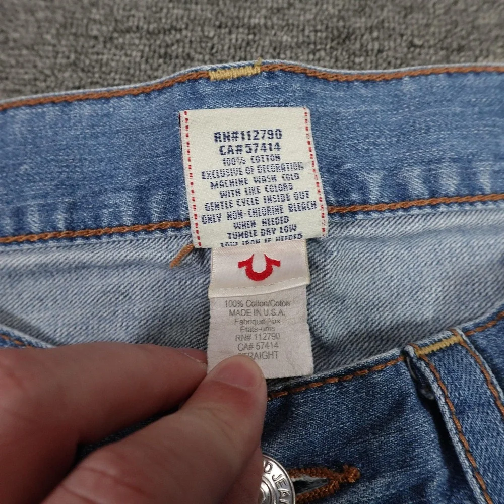 True Religion Jeans Mens 34 Blue Straight‎ World Tour Horseshoe Stitch 34x29